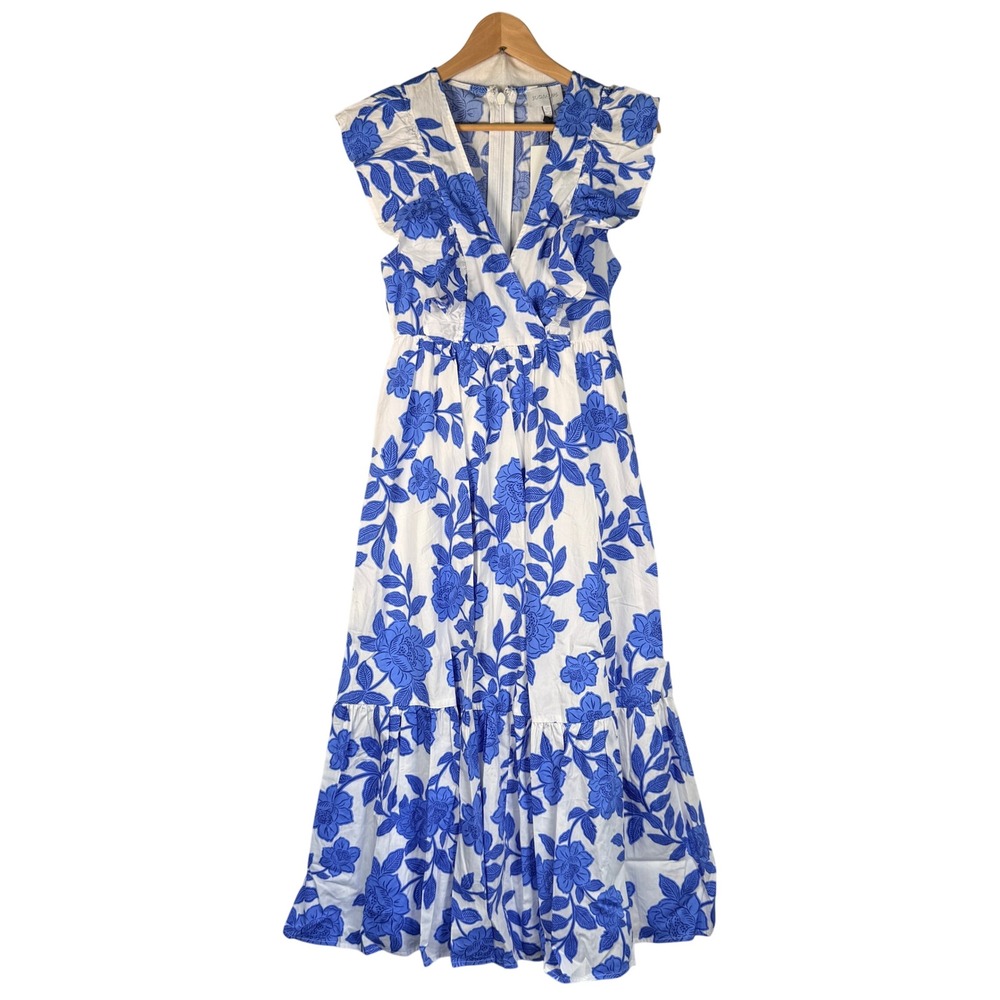 Sugarlips Floral Ruffle Tiered Maxi Dress XS Blue White